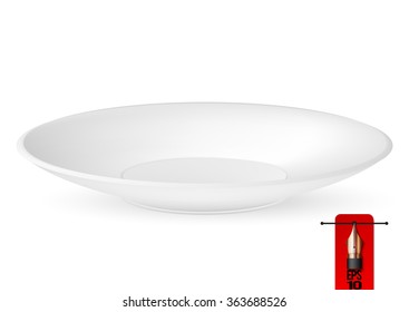 Vector illustration of empty white isolated plate. perspective view