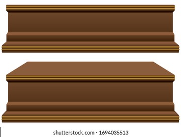 A vector illustration of an empty wood and brass trophy base on an isolated white studio background