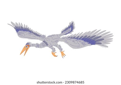 Vector illustration of Enantiornis, a family of extinct migratory birds. Concept of prehistoric period animals of ice age, cartoon character hand drawn design style, isolated on white background