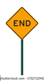 Vector illustration of the End Diamond Shape Yellow road sign on metallic post