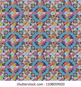 Vector illustration. Endless abstract seamless pattern. Brown, blue and gray background texture.