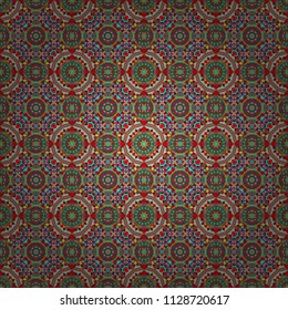 Vector illustration. Endless abstract seamless pattern. Green, blue and pink background texture.