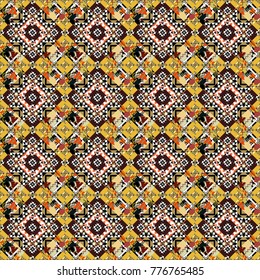 Vector illustration. Endless abstract seamless pattern. Black, white and yellow background texture.