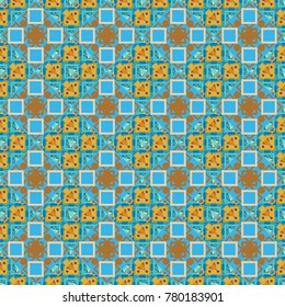 Vector illustration. Endless abstract seamless pattern. Yellow, blue and brown background texture.