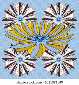 Vector illustration. Endless floral abstract seamless pattern. Background texture in white, brown and blue colors.