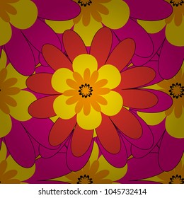 Vector illustration. Endless floral abstract seamless pattern. Background texture in yellow, magenta and red colors.