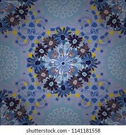 Vector illustration. Endless floral abstract seamless pattern. Background texture in violet, gray and blue colors.