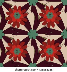 Vector illustration. Endless floral abstract seamless pattern. Background texture in beige, red and brown colors.