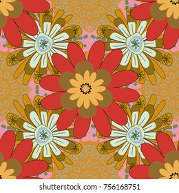 Vector illustration. Endless floral abstract seamless pattern. Background texture in brown, yellow and orange colors.
