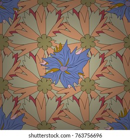 Vector illustration. Endless floral abstract seamless pattern. Background texture in gray, blue and beige colors.