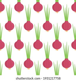 Vector illustration of an endless vegetable garden pattern. Onion pattern from the vegetable garden.