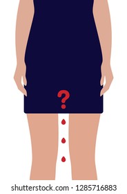 Vector illustration of Endometriosis problems. Unknown symptoms in menstrual blood period. Pain during menstruation. Womens girls, feminine health concept