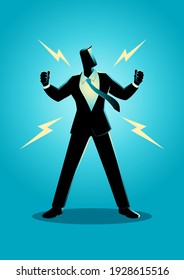 Vector illustration of energized businessman, confidence, optimism concept