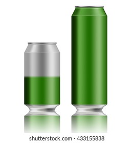 Vector illustration of energy drink cans in different colors, Aluminum Cans Empty 500 and 330 ml. isolated on white background