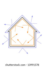 A vector illustration of an energy efficient house with warmth being reflected in and cold kept out