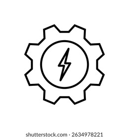 Vector illustration of energy gear icon with lightning, ideal for power, mechanics and technology concepts. Stroke is editable.