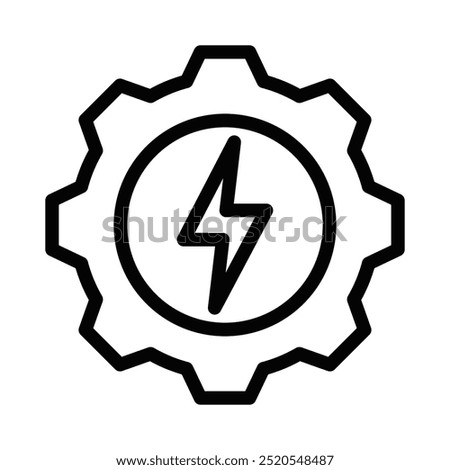 Vector illustration of an energy gear icon with a lightning bolt, ideal for concepts of power, mechanics, and technology. Editable stroke.