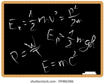 Vector illustration of energy and power formulas on the black chalkboard