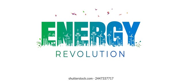Vector illustration of energy revolution. Futuristic technology and green sustainable energy background.