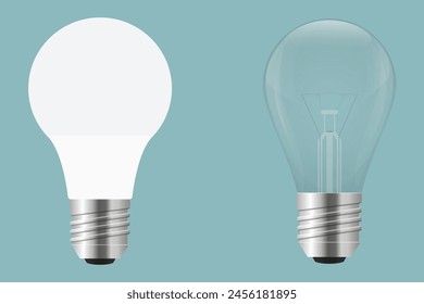 
Vector illustration of energy saving lamp and incandescent lamp, isolated on color background
