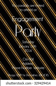 Vector illustration of engagement party invitation card in vintage style with golden glittering background
