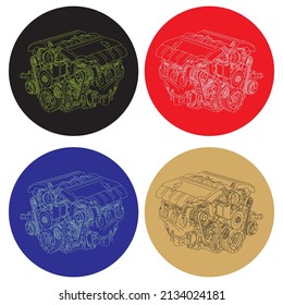 Vector Illustration Of A Engine. Car Engine
