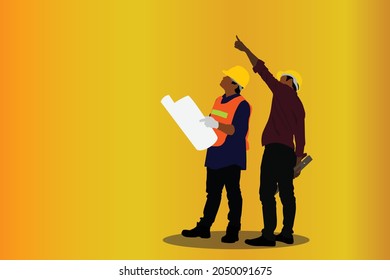 Vector illustration of Engineer and worker man team, Technician and builders construction teamwork cartoon character