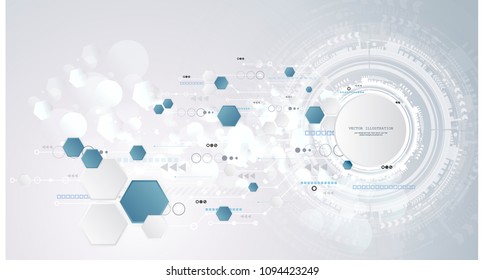 Vector illustration engineering technology with various elements. Digital space for content, network, business tech presentation on light color background.