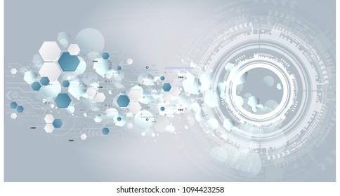 Vector illustration engineering technology with various elements. Digital space for content, network, business tech presentation on light color background.