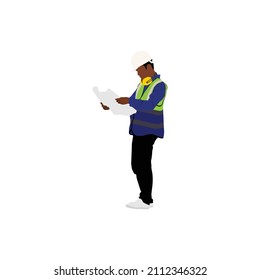 Vector illustration of engineers man holding a clipboard checklist cartoon character on white background

