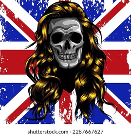 vector illustration of England flag and woman skull digital hand draw