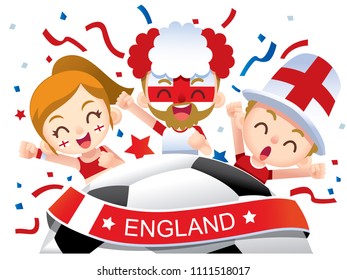 Vector Illustration Of England Football Fans Characters Celebrating