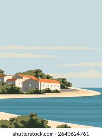 Vector illustration. England, poster, postcard. Bay postcard, banner. Travel, nature, houses, city.