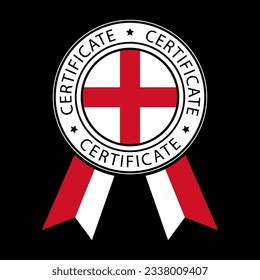 Vector illustration of England ribbon certificate on black background.