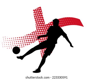 vector illustration of england soccer player silhouette against national flag isolated on white