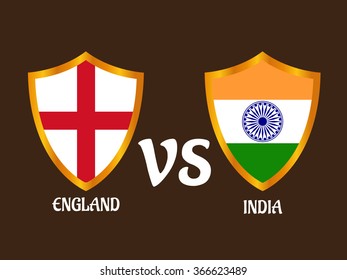 Vector Illustration Of England Vs India Cricket Match Concept With Their Countries Flag. 