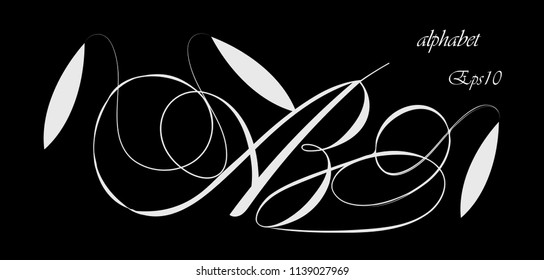 vector illustration, english alphabet, graceful monogram, black and white image, eps10