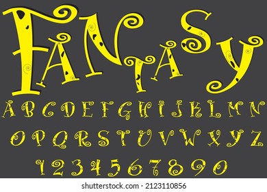 Vector Illustration Of The English Alphabet And Numbers. Yellow Curly Letters And Numbers.