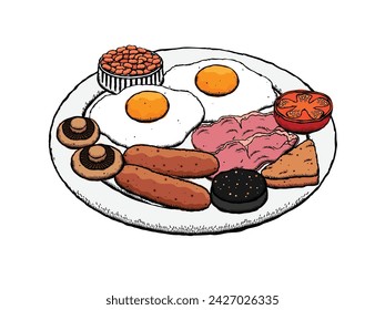 Ilustración vectorial de un desayuno inglés