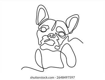 Vector illustration of english bulldog portrait.  line icon-continuous line drawing. Editable stroke.
