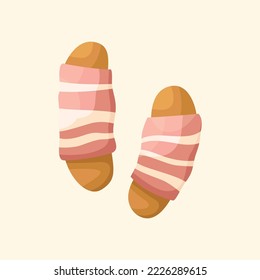 Vector illustration of an English dish - pigs in a blanket. Kitchen for New Year and Christmas. Flat style.