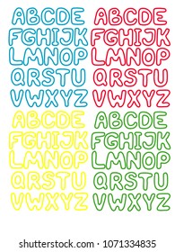 Vector illustration. English hand-drawn colored alphabet.