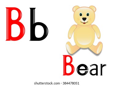 The vector illustration of the  English letter B with the the picture of the bear
