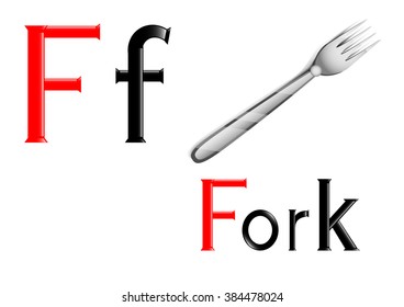 The vector illustration of the  English letter F with the the picture of the fork