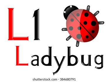 The vector illustration of the  English letter L with the picture of the ladybug
