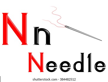 The vector illustration of the  English letter N withe the picture of the needle
