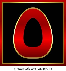 Vector illustration of The English letter O in red - gold frame on a black background.