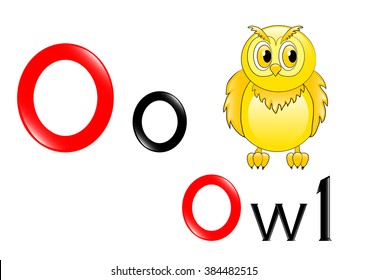 The vector illustration of the  English letter O with the picture of the owl