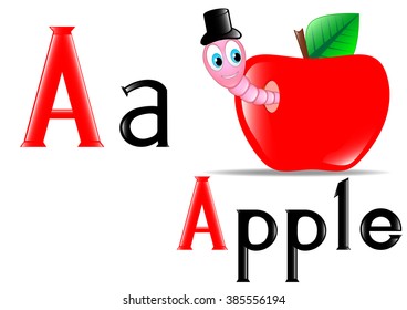 The vector illustration of the  English letter A withe the picture of the apple.