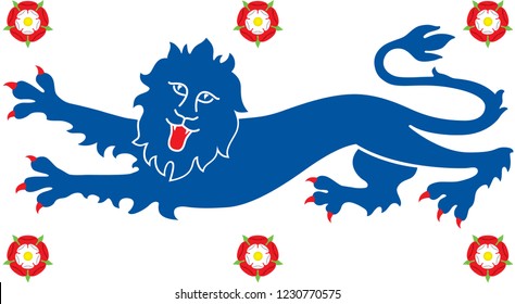 A vector illustration of and English Lion heraldic symbol surrounded by tudor roses
